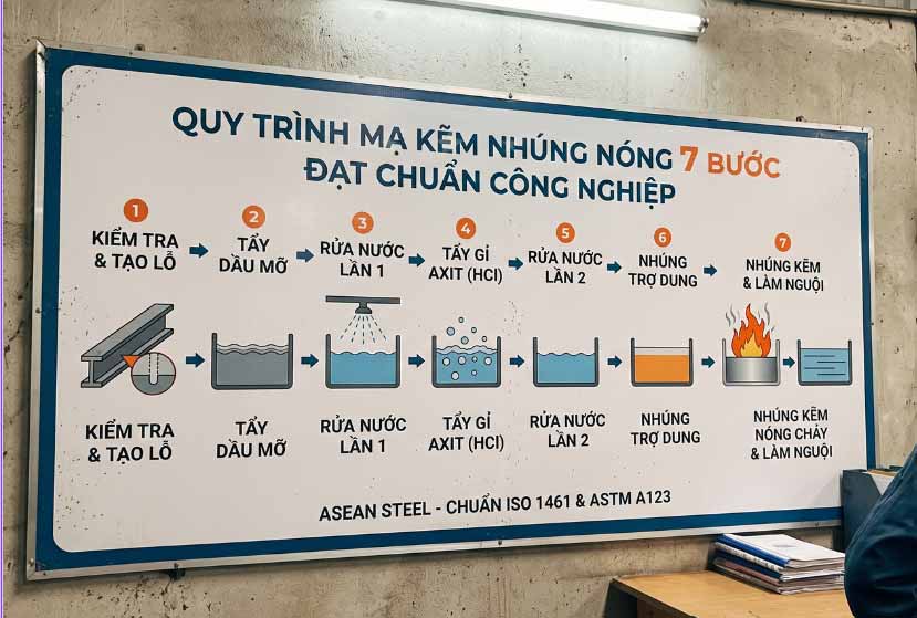 quy trình mạ kẽm nhúng nóng 7 bước